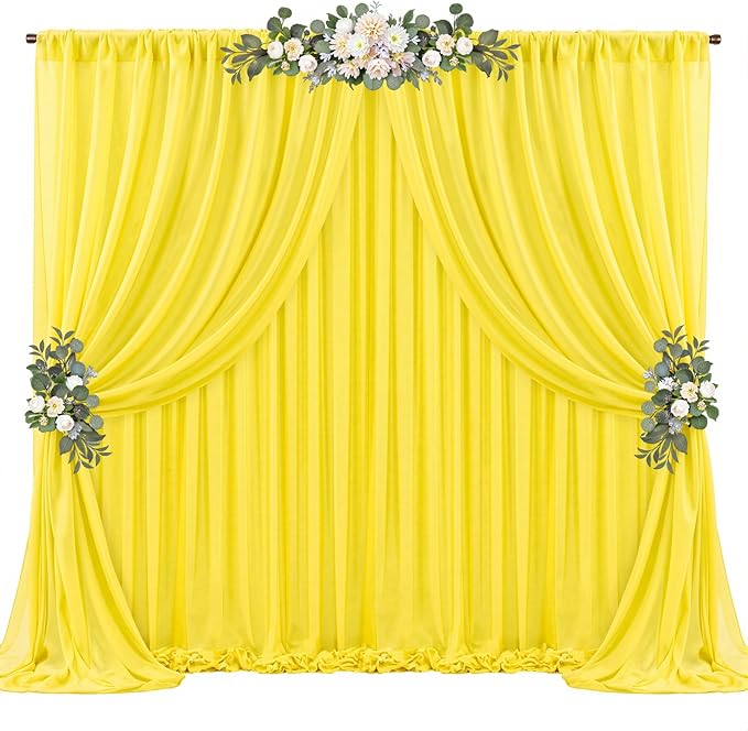 20ft x 10ft Yellow Backdrop Curtain Drapes, Wrinkle-Free Sheer Chiffon Fabric Photo Backgroud Panels for Wedding Arch Party Ceremony Stage Photography Decoration
