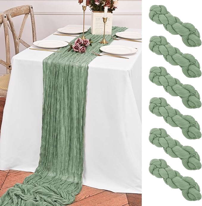 6 Pack Sage Green Table Runner 10FT Long Cheesecloth Table Runner Cheese Cloth Gauze for Wedding Party Birthday Decoration-Sage Green