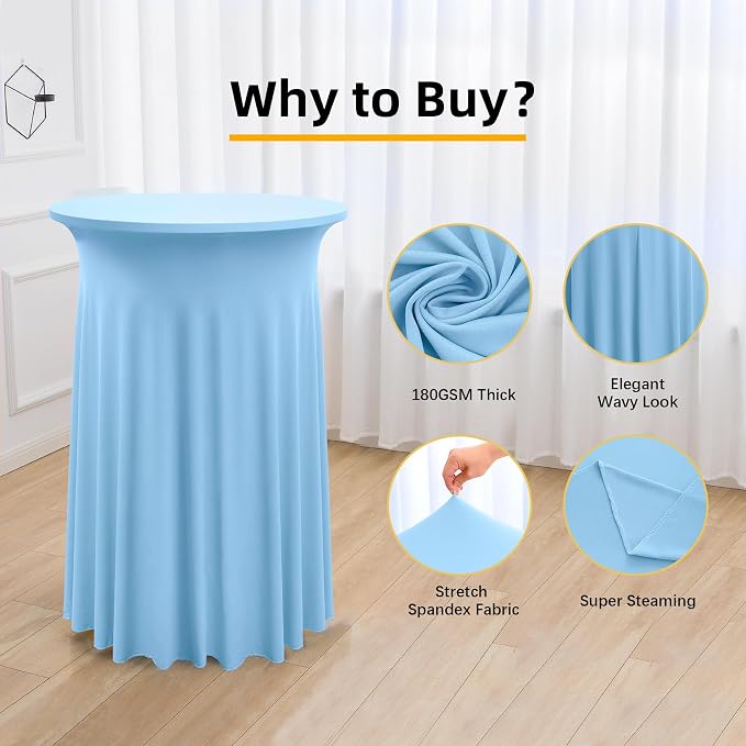 4 Pack Baby Blue Round High Top Highboy Table Cloth 32inch×43inch Wrinkle Free Stretch Spandex Cocktail Tablecloths Table Covers for Cocktail Party Wedding Banquet Baby Shower Birthday