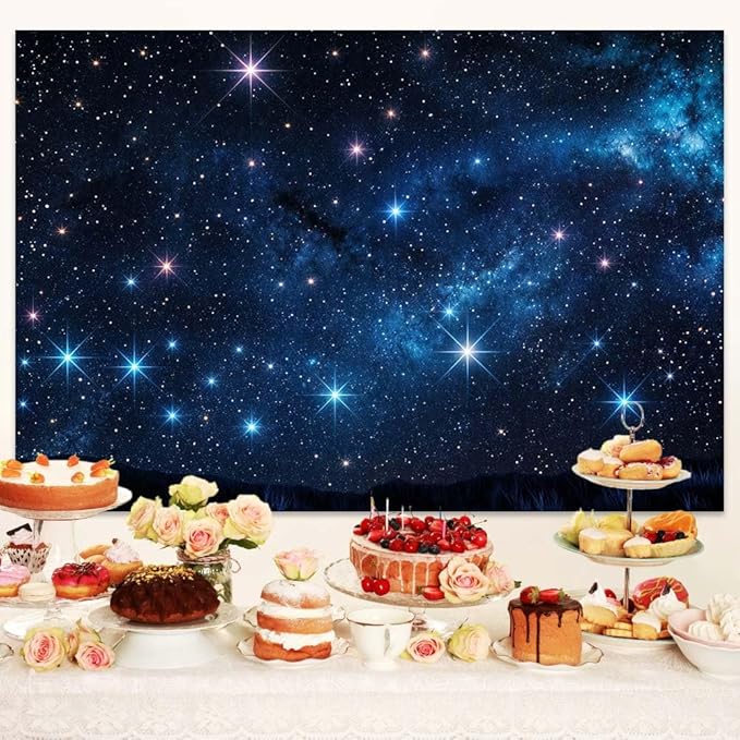 8X6ft Starry Night Sky Backdrop Galaxy Photography Star Background, Outer Space Theme Birthday Party for Boy Kids Backdrops Photo Banner Booth Prop Decorations Wall Decor Tablecloth