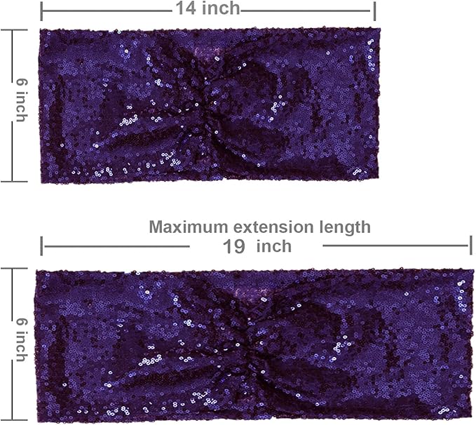Eternal Beauty Pack of 50 Purple Chair Sashes Band Bows Sequin Chair Sashes for Wedding Cover Decorations