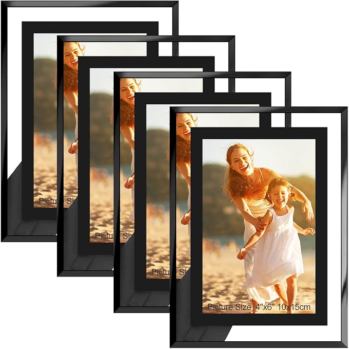 HIKWADERY 4x6 Picture Frames Black - Set of 4, HD Real Glass 4 by 6 Photo Frame for Tabletop Display, Wedding Birthday Mothers Day Gifts (4 x 6, Black)