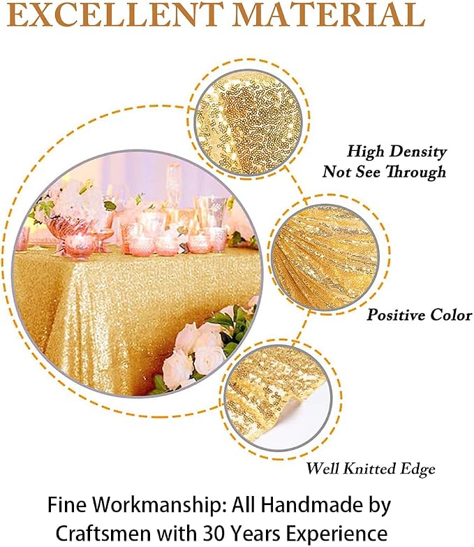 ShiDianYi Gold Sequin Tablecloth 90x156-Inch Rectangle Table Cloth for 8FT Tables Rectangular Golden Tablecloths for Parties Sequins Fabric Overlay Wedding Holiday Decor