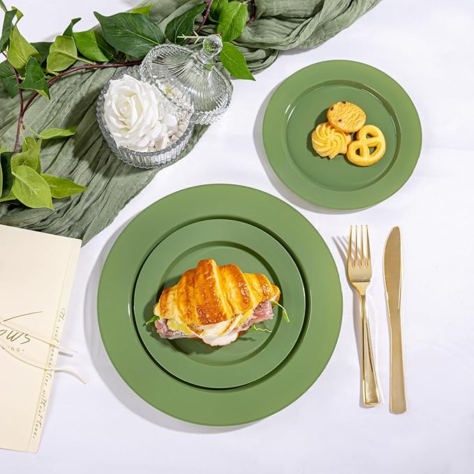I00000 200 Pcs Green Plastic Plates, St. Patrick's Day Disposable Plates Include 100 Dinner Plate 10’’ & 100 Dessert Plate 7’’ Perfect for St Patrick's Day Party