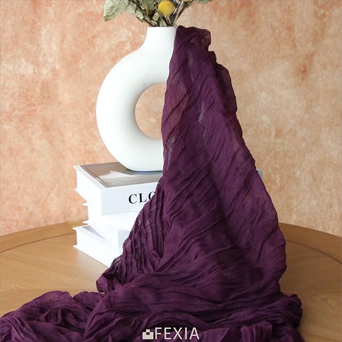 FEXIA Purple Cheesecloth Table Runner 35x120 Inches Gauze Table Runner for Mother's Day Bridal Shower Wedding Party First Communion Centerpiece Engagement Boho Table Decoration