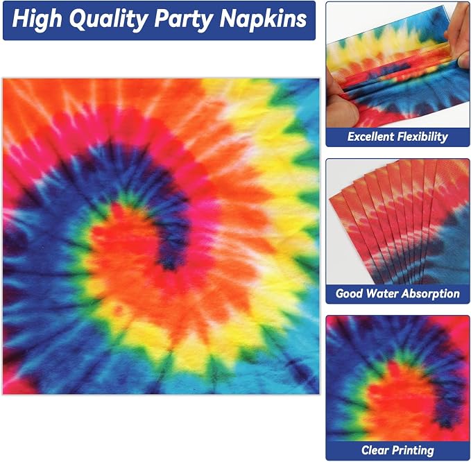 50 Guests Tie Dye Plates and Napkins Party Supplies Tie Dye Party Decorations Disposable Tableware Set Birthday Dinnerware Favor for Kids Girls Baby Shower Birthday Party Graduation, 200PCS