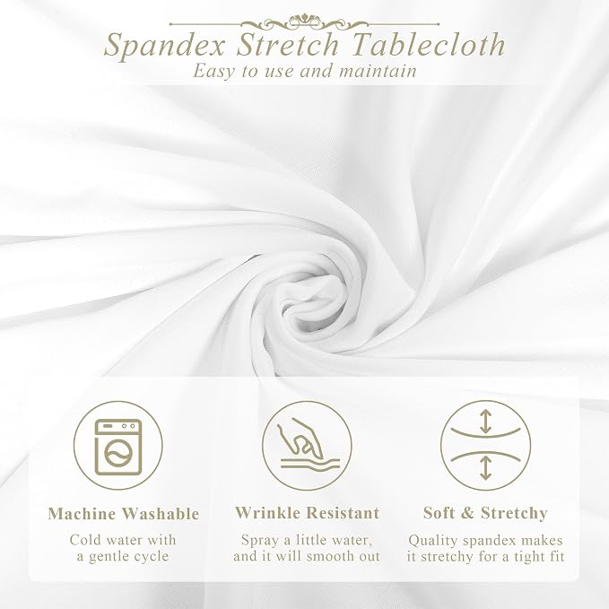 Kochorie 4 Set Cocktail Table Covers with Satin Sash, 32 x 43 Inch Round Cocktail Table Skirt, Spandex Stretch High Top Tablecloth for Wedding Banquet Birthday Party Decorations, (White, Ivory)
