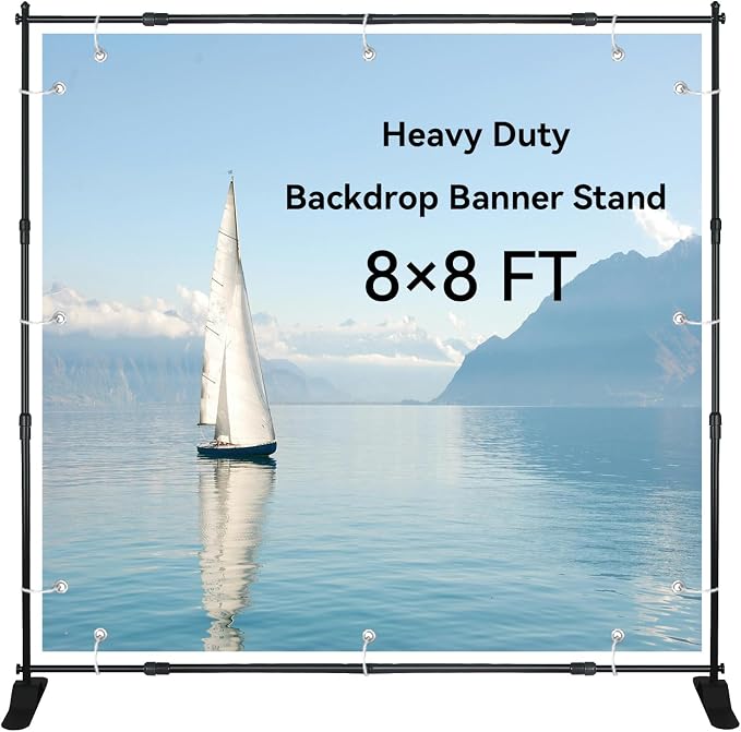 QKA 8x8 FT(WxH) Heavy Duty Backdrop Banner Stand with Adjustable Telescopic Tube,Step and Repeat Stand for Parties, Photo Booths, Exhibit Events and More Easy to Install(Carrying Bag Included)