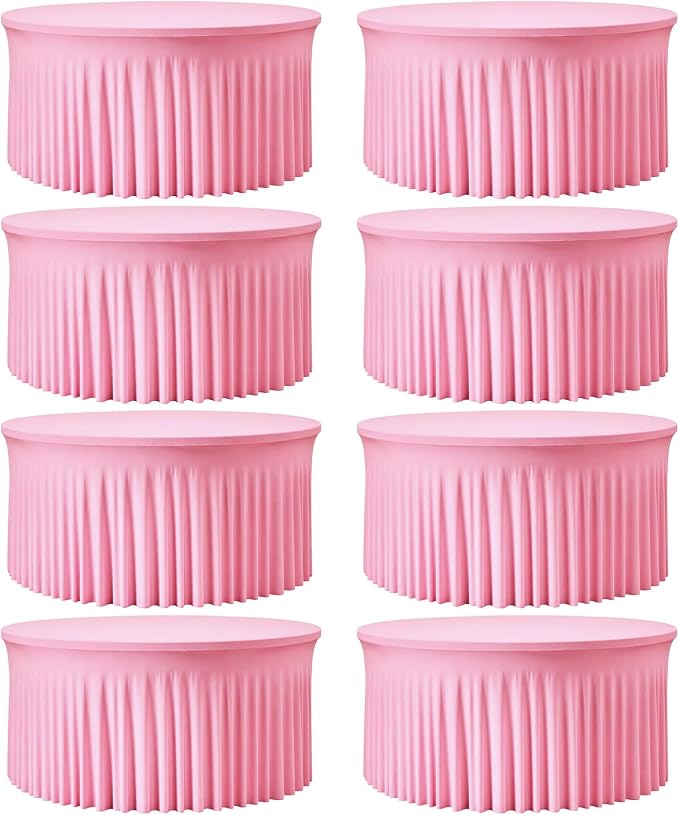 6FT Pink Round Spandex Tablecloth 8 Pack – Stretch Fitted Table Cover for 72 Inch Round Table, Wrinkle Free Elastic Round Tablecloth for Baby Shower,Birthday Party,Wedding Reception,Banquet