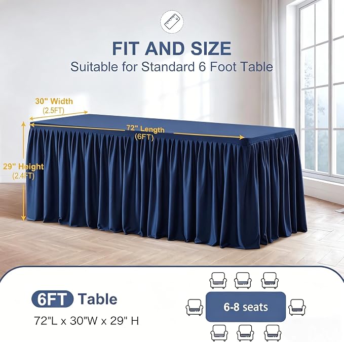 Wish Care 2 Pack Navy Blue Rectangle Table Clothes for 6 Foot Tables, Polyester Fitted Tablecloths 6t Stretch Table Cover for Wedding, Birthday, Parties, Trade Show, Craft Show