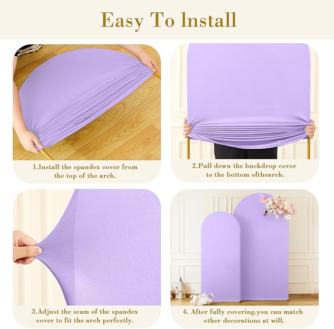 Lavender Arch Backdrop Cover Set of 2-7.2 and 6ft Lilac Light Purple Arch Covers Stretchy Backdrop Spandex Baby Shower Arch Stand Covers for Girls Birthday Party Wedding Bridal Shower Photo Background