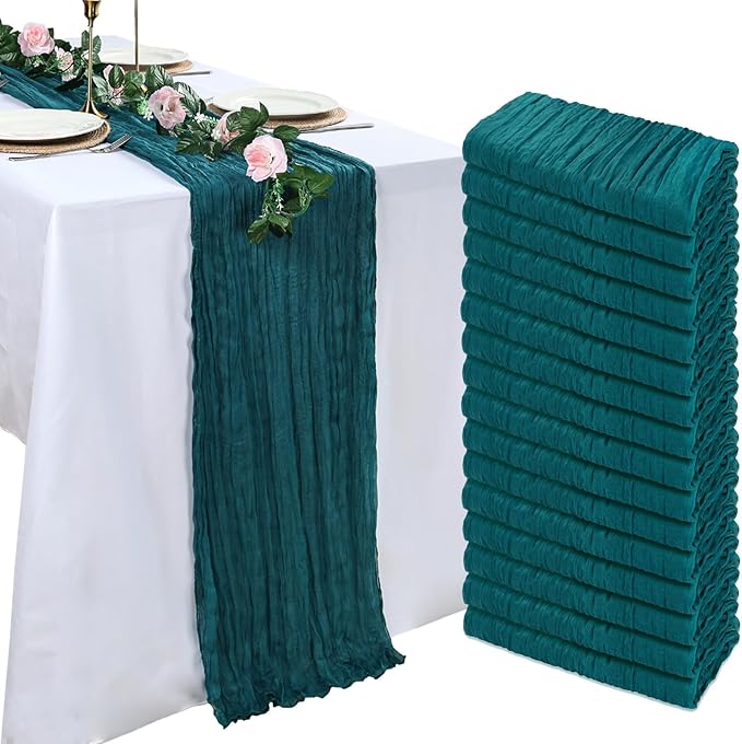 16 Pack Teal Cheesecloth Table Runner 10ft Boho Gauze Fabric 120 Inch Cheese Cloth Table Runner Rustic Sheer for Holiday Baby Shower Party Décor Home Wedding Decoration