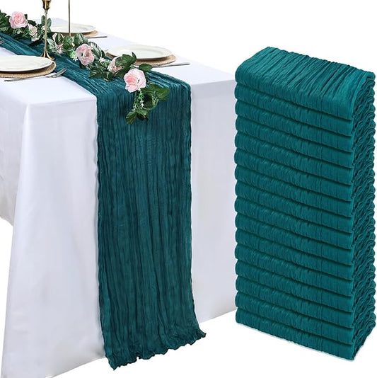 16 Pack Teal Cheesecloth Table Runner 10ft Boho Gauze Fabric 120 Inch Cheese Cloth Table Runner Rustic Sheer for Holiday Baby Shower Party Décor Home Wedding Decoration