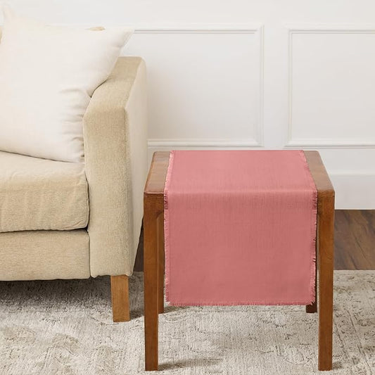 Solino Home Fringe Linen Table Runner 36 Inches - 100% Pure Linen Dusty Rose Table Runner 14 x 36 Inch Ideal for Dresser and Coffee Tables - Mothers Day, Spring, Summer