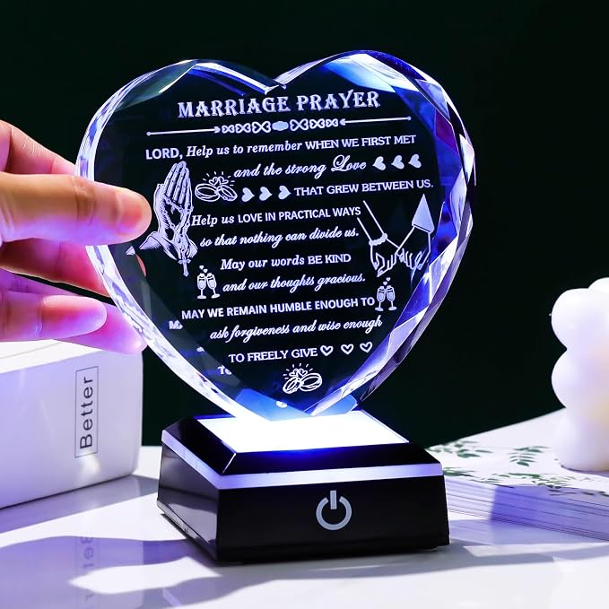 Arikyrist Wedding Gifts for Couples 2026 with Colorful LED Base Heart Happy Anniversary Marriage Prayer Gift with Inspiring Quotes Unique Newlywed Mr and Mrs Engagement Gift Bridal Shower Gifts
