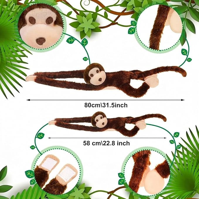 Hungdao 6 Packs Hanging Monkey Stuffed Jungle Animal Toy with Hook and Loop Jungle Party Hanging Plush Monkey for VBS Sunday School Classroom Party Decorations (24 Inch,32 Inch,Dark Brown)