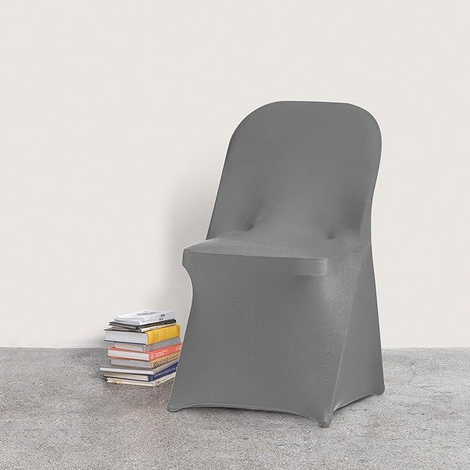 Peomeise Stretch Spandex Folding Chair Cover for Wedding Party Dining Banquet Event (Grey,25pcs)