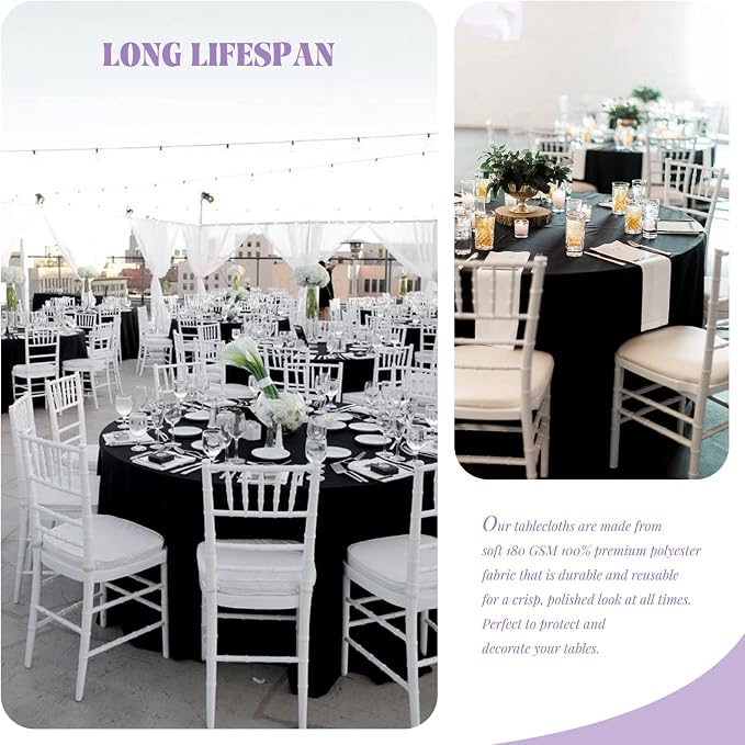 8 Pack Black Round Tablecloths - 90 Inch Round Table Cloths Washable Polyester Tablecloths for Wrinkle Resistant Decorative Fabric Table Cover for Dining Wedding Party Banquet
