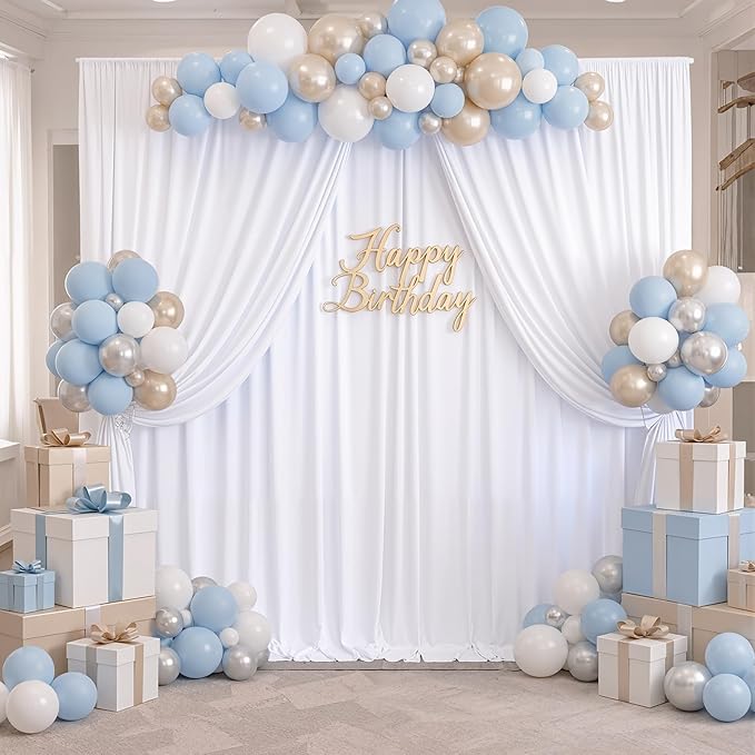 20ft x 8ft Wrinkle Free White Backdrop Curtains for Parties, 4 Panels Thick Polyester Photo Backdrop Drapes for Weddings Birthday Photography Background Curtains