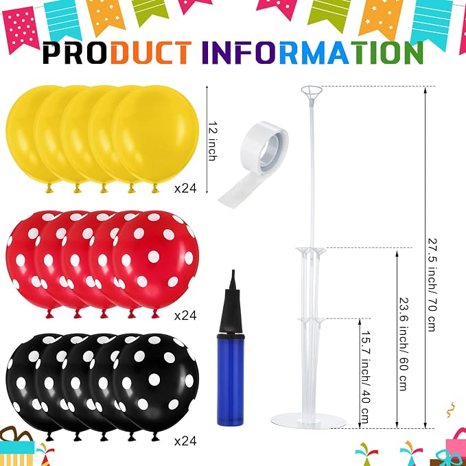 VioraWhite 8 Set Balloon Stands Kits, Sticks Holder with Base and Balloon for Table Centerpieces Party Decoration for Birthday Baby Shower Fiesta Carnival Wedding Graduation Party(Red Black Polka Dot)
