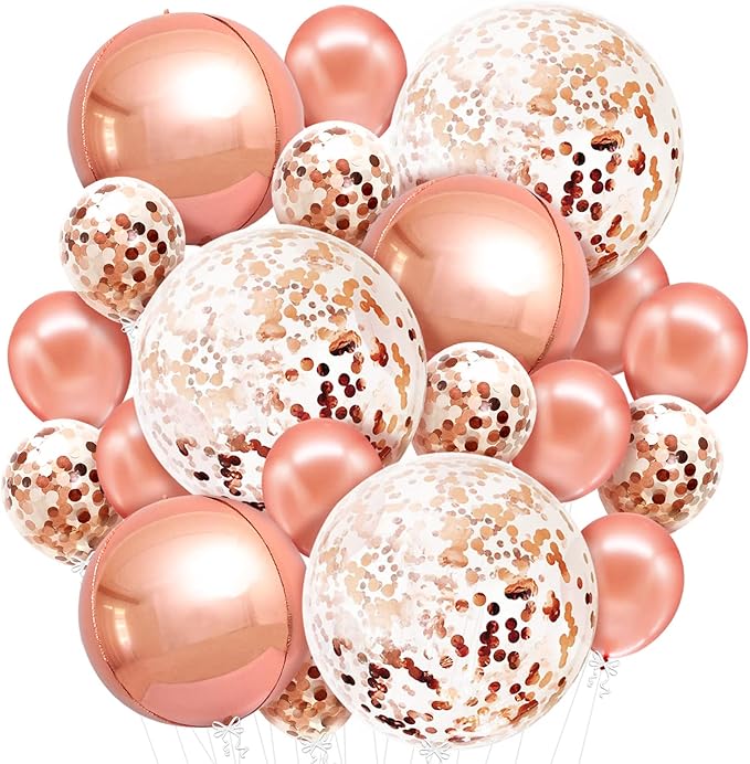 KatchOn, Rose Gold 90 Balloon Numbers - 40 Inch | Huge Rose Gold Balloons with Confetti - 36 Inch, Pack of 21 | 90th Birthday Decorations for Women | Rose Gold Birthday Decorations