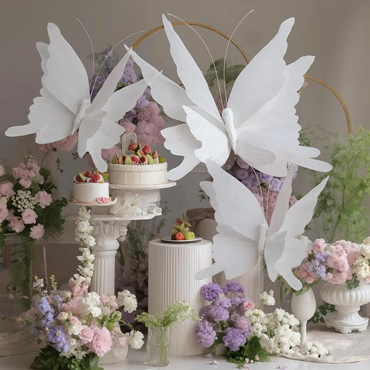 3 Pcs Large Butterfly Party Decorations Hanging 3D Crepe Paper Butterfly Decoration Mariposas Grandes para Decoracion for Wedding Party Birthday Baby Shower Garden(White,11inch,20 Inch)