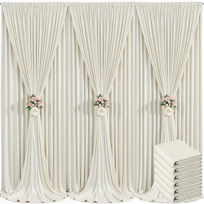 6 Panels Beige Backdrop Curtain for Baby Shower Wrinkle Free 30ft x 10ft Backdrop Drapes Panels for Parties Wedding Bridal Shower Birthday Photo Photography Fabric Background Decoration