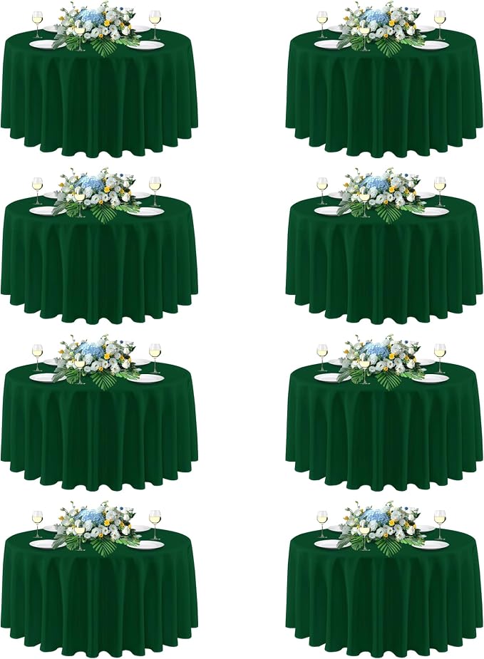 sancua 90 Inch Round Tablecloth, 8 Pack Hunter Green - Circle Polyester Fabric Table Cloth for Christmas Party Reception Banquet Birthday, Washable Formal Table Cover (Fit 30-72 Inch Tables)