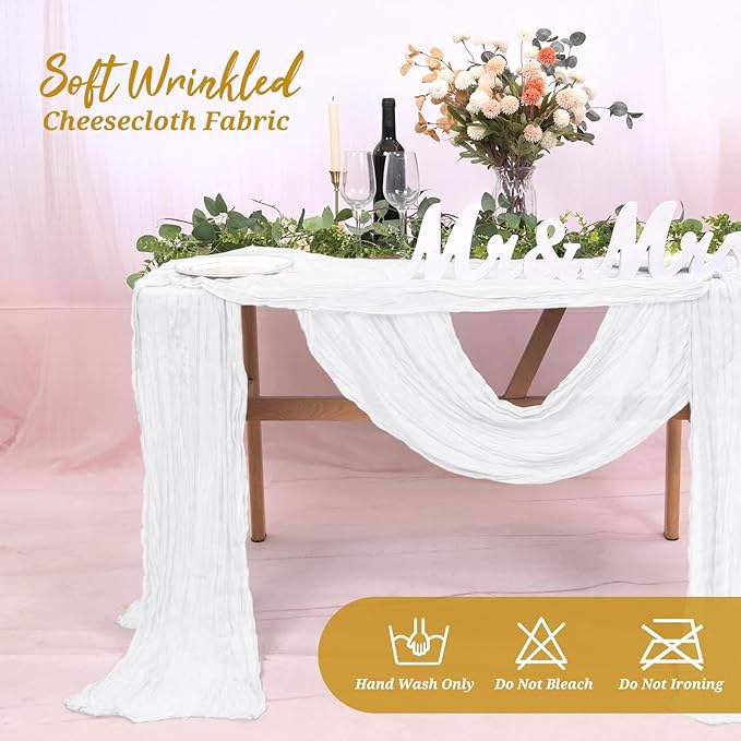 6 Pack Cheesecloth Table Runner White 10Ft Rustic Boho Gauze Table Runner Romantic Long Sheer Fabric Cheesecloth Table Runner for Wedding Festival Birthday Anniversary Dinner Outdoor Events