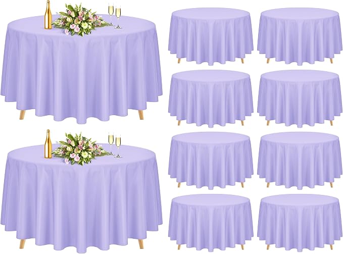 10 Pack Light Purple Round Tablecloths 90 Inch, Polyester Round Table Cloth Circle Bulk Linen Washable Table Cloth Stain and Wrinkle Resistant Circle Table Cover for Wedding Party Dining Banquet