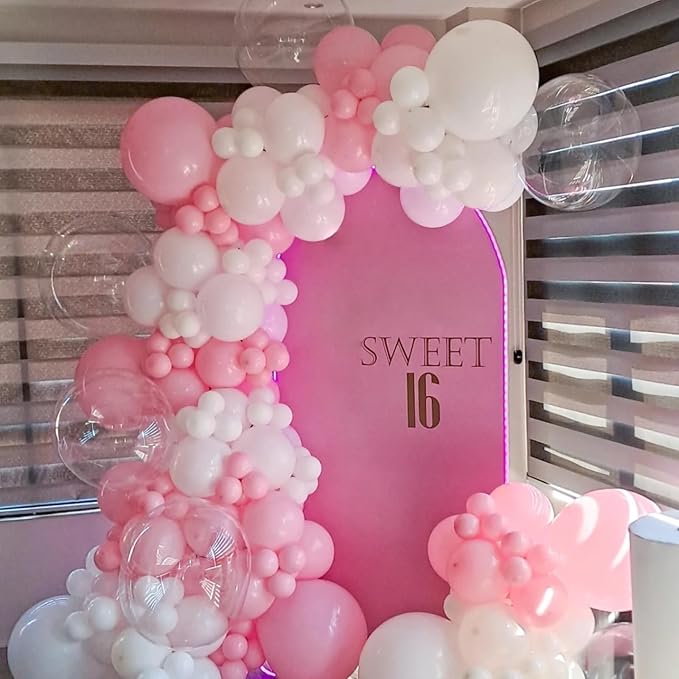 Pink and White Balloon Arch, Light Pastel Pink Pearl White Sand Balloon Garland Kit, Matte Latex Balloons Different Sizes for Bridal Shower Gender Reveal Birthday Wedding Engagement Party Decor