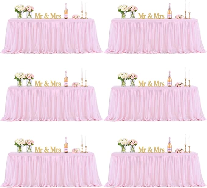 Baby Pink Table Cloth Spandex Table Covers 8ft Fitted Tulle Tablecloth Rectangular Desk Skirt Stretch Light Pink Table Cloths Covers Party Banquet Birthday Baby Shower Wedding Table Cloth, 6 Pack