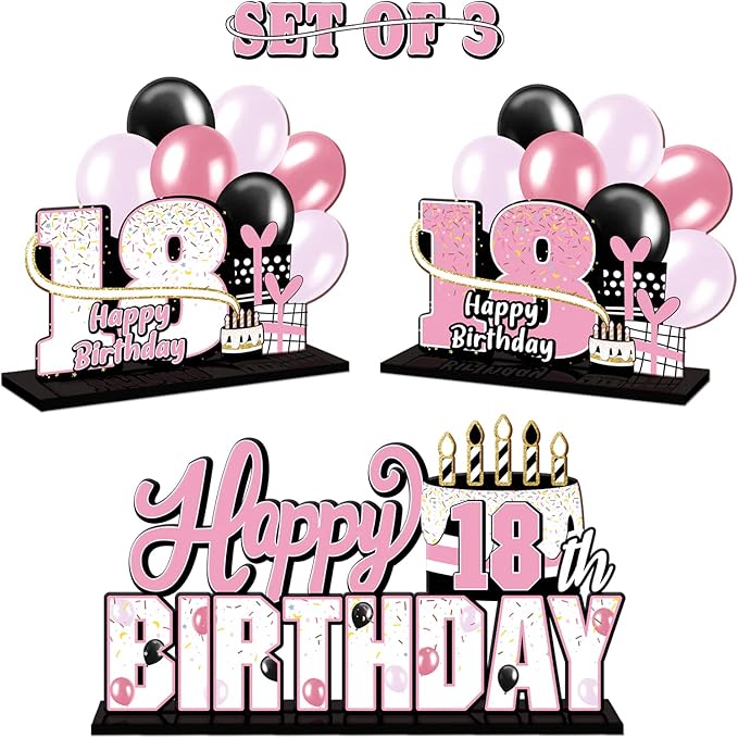 LINGTEER Happy 18th Birthday Pink Acrylic Table Topper Centerpieces Set - Cheers to 18 Years Old Birthday Eighteen Bday Party Gift Decorations.