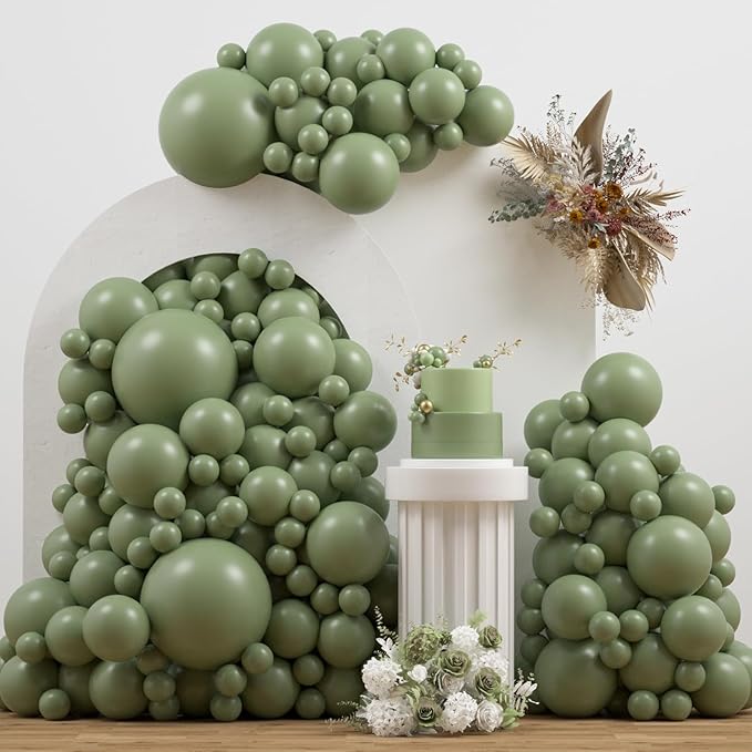 Dusty Green Double Stuffed Balloons Different Size 115Pcs 5/10/12/18" Sage Green Balloons Garland kit for Birthday Baby Shower Wedding Engagement Bridal Shower Party
