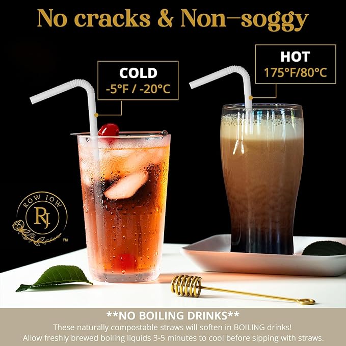 24 Hours Flex Paper Straws - (100pcs Paper Straws) 100% Biodegradable Ecofriendly Extra Durable, Last up to 24 hours in beverages, Recyclable.