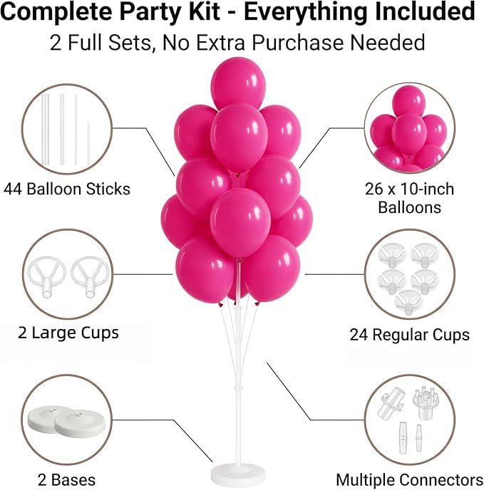 Balloon Column Kit for Floor - Set of 2, Balloon Tower Backdrop Decoration with Stand, Base and Pole for Wedding, Baby Shower, Birthday Party, or Bachelorette Parties (Rose Pink)