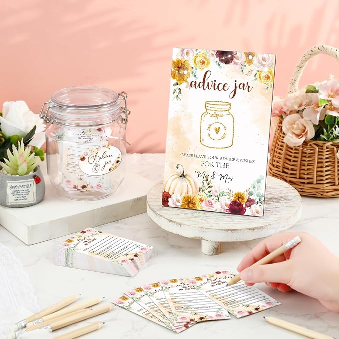 Jetec 74 Pcs Advice and Wishes for the Mr and Mrs 60 Pcs Wedding Advice Cards Advice and Wishes Jar Box Bridal Shower Advice and Wishes Cards for Bride and Groom Bridal Shower Decor(Fall in Love)