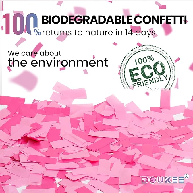 Gender Reveal Pink Confetti Cannon, DOUKEE Baby Shower Pink only Biodegradable Confetti Poppers for Girl Baby Reveal Party - 2 Set