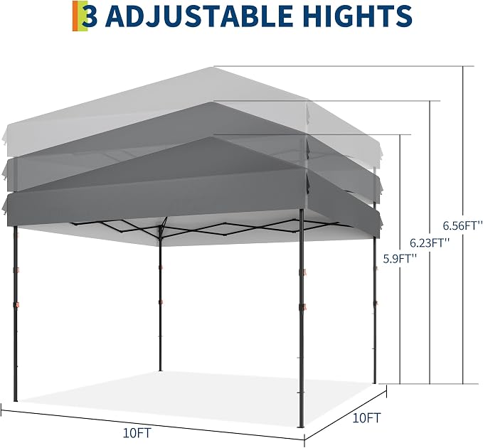 10x10 Heavy Duty Pop Up Canopy – One-Person Setup Outdoor Tent with Roller Bag, Adjustable Heights, Sandbags, Stakes & Ropes – Instant Black Shelter, No Sidewalls
