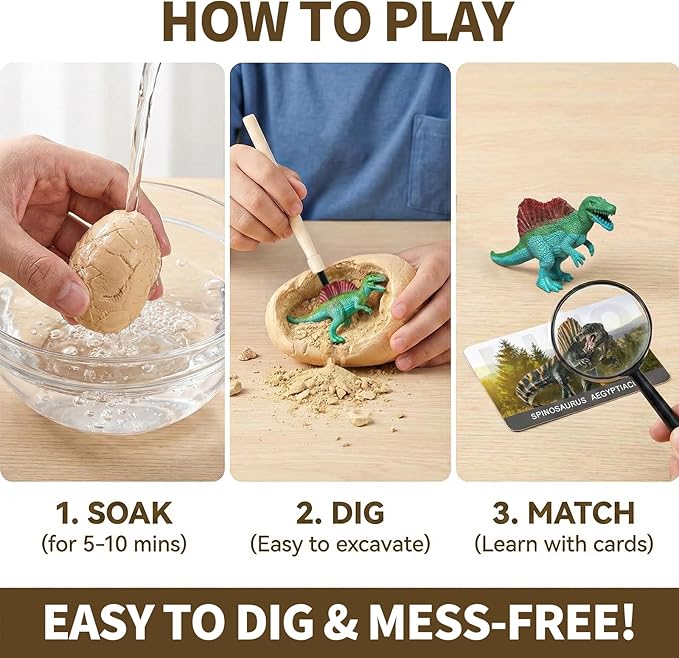 Uregoio 36-Pack Dinosaur Eggs Dig Kit, Surprise Dinosaur Eggs Excavation Kit with Magnifier, Science STEM Toys for Kids, Easter Basket Stuffers Birthday Party Favors & Gifts for Boys Girls Ages 3-12