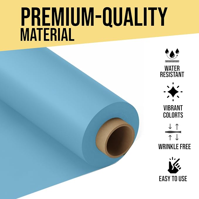 Party Solids 66% Thicker Premium Sky Blue Plastic Table Cover Roll 40" X 300' Table Cloth Plastic Cover Roll Quality Thick Banquet Rolls Disposable Tablecloth Rolls Strong American Based Company
