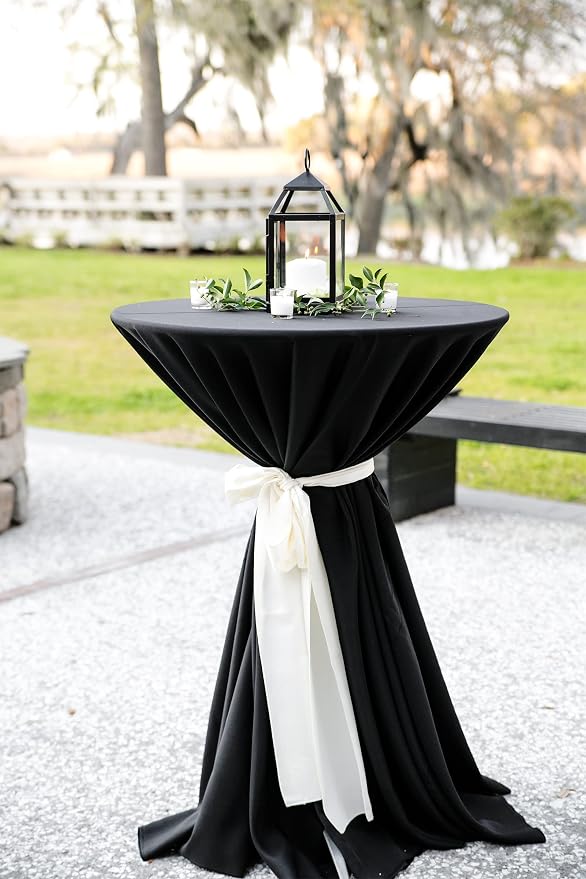 fani 10 Pack 120 Inch Round Black Polyester Tablecloth, Perfect for 8ft Round Table, Wrinkle & Stain Resistant