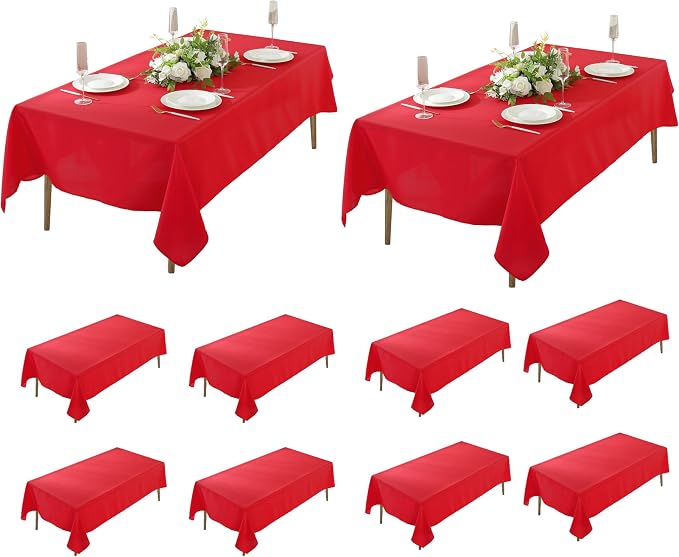 10 Pack Red Rectangle Tablecloth, 60 x 126 Inch, Polyester Fabric Washable for Home, Party, Wedding or Restaurant Use