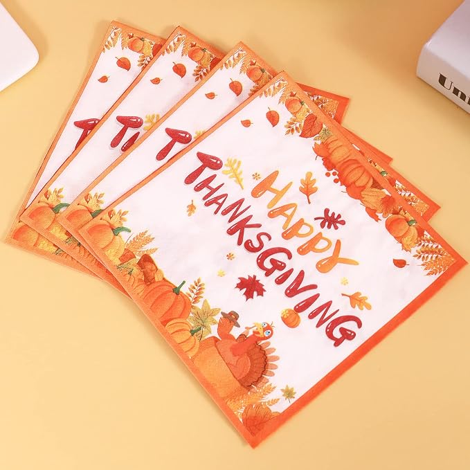 Thanksgiving Day Party Supplies Thanksgiving Paper Plates and Napkins Disposable Pumpkin Maple Leaves Thanksgiving Tableware Set for Thanksgiving Party Decorations Kids,Serves 24…