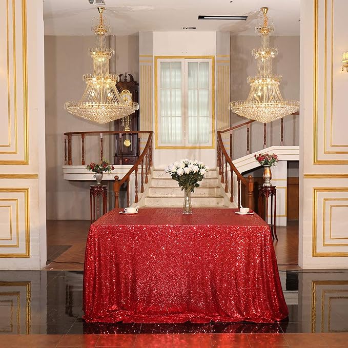 Juya Delight 90" x 132" Red Rectangle Sequin Tablecloth for Party Dinner Banquet Festival Wedding Anniversary Exhibition Dessert Table
