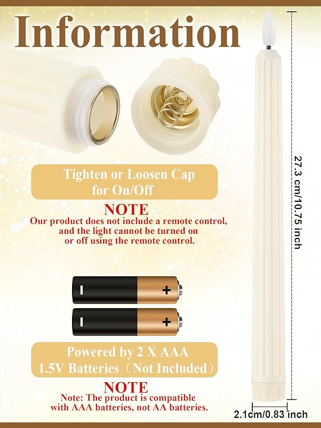 Funtery 48 Pcs Flameless LED Taper Candles Battery Operated Candles Bulk Realistic LED Candlesticks Flickering for Wedding Church Party Home Decor(Ivory,11 Inch,Romantic Style)