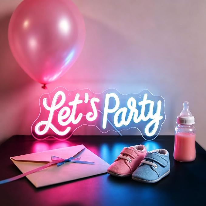 Lets Party Neon Sign for Party Wall Decor, Dimmable LED Neon Lights, Art Decorative Lights for Bachelorette Party, Engagement Party, Birthday Party, Living Room, Gamer Room Decor 11.81 x 4.72"