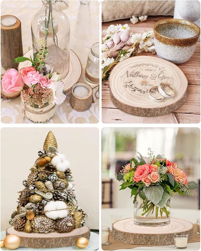 Wood Slices 4 Pcs 9.8-12Inch Large Wood Rounds Unfinished Wood Circles Natural Wood Slices for Centerpieces/Table Centerpieces/Crafts/DIY/Décor/Painting
