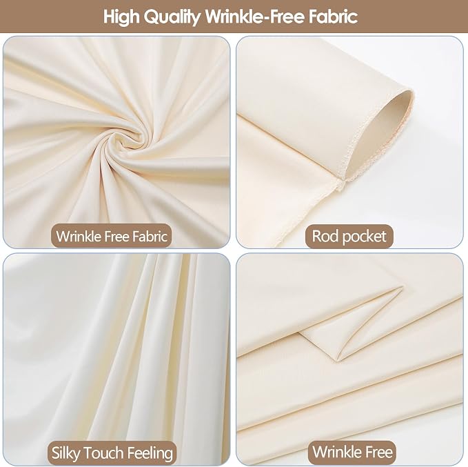20x10ft Wrinkle Free Ivory Backdrop Curtain for Parties Soft Fabric Drapes Wedding Ivory Curtain Backdrop for Birthday Party Decorations Background for Photography 5x10ft,4 Panels