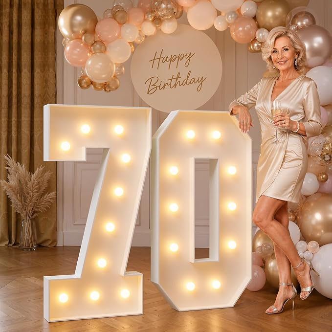 imprsv 4FT Marquee Numbers 70,DIY Light Up Numbers for 70th Birthday Decorations, Party Decorations,Anniversary Party Decor,Mosaic Number for Balloons Number 70,Pre-Cut Foam Board Kit